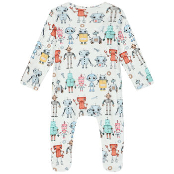 Baby Boys White Robots Babygrow